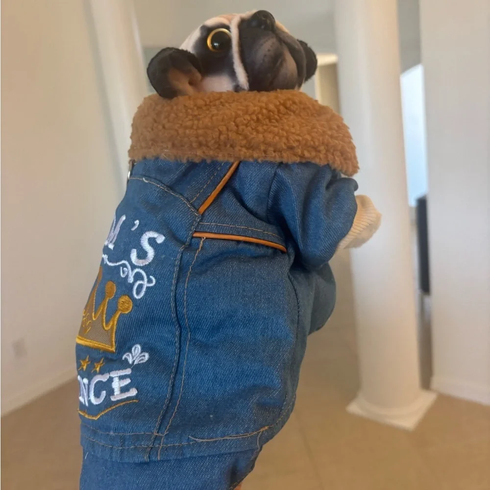 Cozy Denim Dog Jacket with Brown Fleece Lining For Your Very Precious Furry Legs